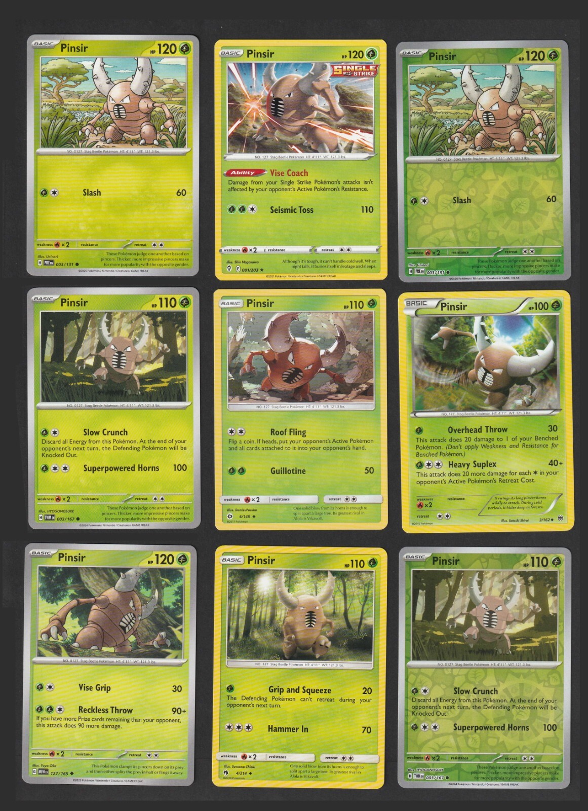 Pinsir Pokemon Card Collection Set of 9 English Cards Rare Grass Type Rev Holo