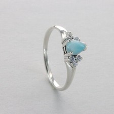 Teardrop Blue LARIMAR and CZs Ring 925 STERLING SILVER Genuine Gemstone 1e