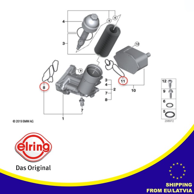 Set of ELRING Engine Oil Filter Housing Gaskets for BMW M57 D30 diesel