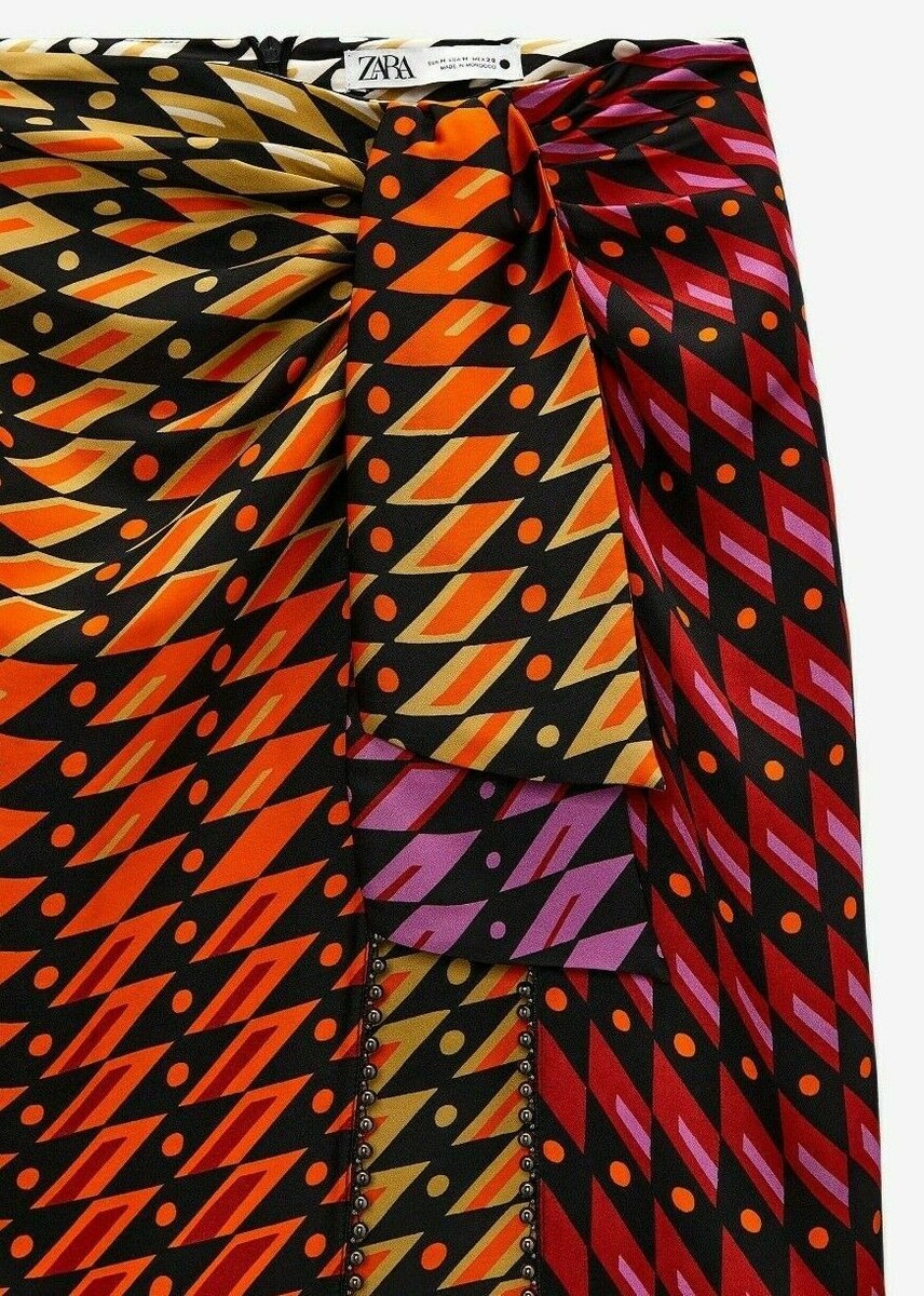 ZARA WOMAN SS HIGH-WAIST MIDI PRINTED SKIRT WITH KNOT