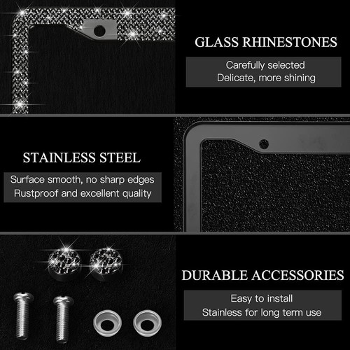2 Pack Metal Diamond Bling Glitter License Plate Frame Cover Crystal Rhinestone - Foto 17 di 27
