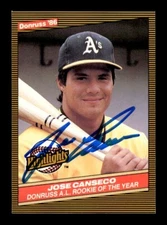 JOSE CANSECO 1986 DONRUSS HIGHLIGHTS #55 SIGNED OAKLAND A'S ON CARD AUTO