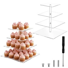 Best SHENLIU 2 Pack 4 Tier Acrylic Cupcake Stand for 50 Cupcakes Large Square