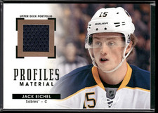 Jack Eichel 2015-16 UD Portfolio Profiles Material Rookie Jersey Card Sabres. rookie card picture
