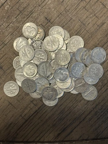 Lot of 62 Silver Dimes 90% Silver Coins Mixed Dates