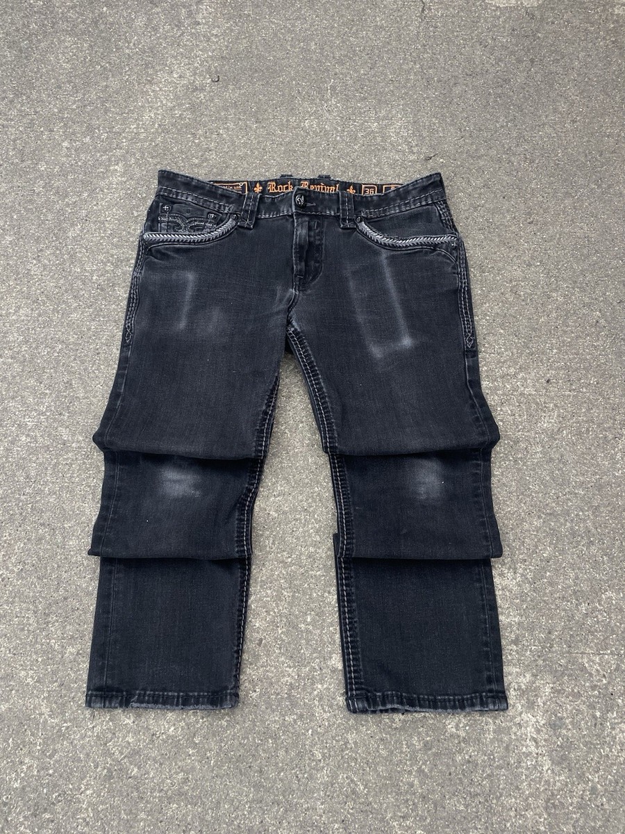 Rock Revival Rey Black Distressed Straight Leg Jeans Men's Rock Revival Rey Black Distressed Straight Leg Jeans Men's