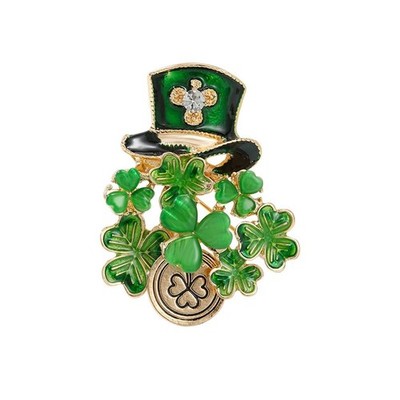 Shamrock Clover Hat Coin St Patrick's Day Brooch Mardi Gras Brooch Lapel Pins Pa