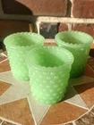 Trio of Jadeite Green Milk Glass Hobnail Tea Votive Candle Holders Vintage 3"