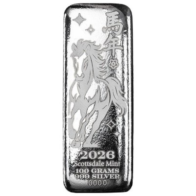 2026 100g Silver Lunar Year of the Horse .999 Fine Silver Bar