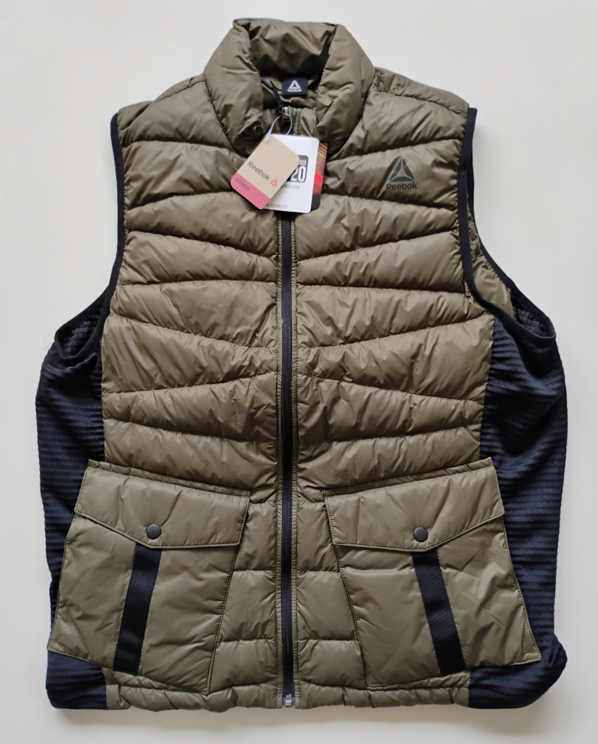 Reebok ThermoWarm Olive Green Duck Down Puffer Vest Men's Medium NWT