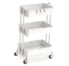  3-Tier Heavy Duty Metal Utility Rolling Cart, White 