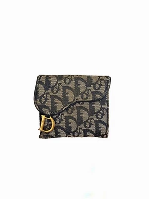 Christian Dior Saddle Lotus Tri-fold Wallet Oblique Jacquard Canvas Leder geb... - Bild 1 von 4