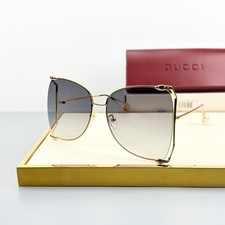 Gucci GG0252S Gold Frame Gray Gradient Lens Oversized Sunglasses New w/ Case