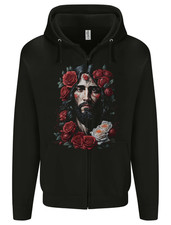 Jesus Christ With Roses Mens Zip Up Hoodie
