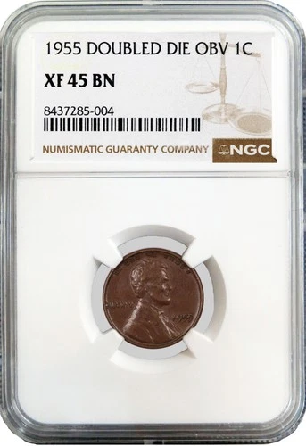 1955 1C Lincoln Wheat Cent Doubled Die Obverse NGC XF45 BN Brown Coin