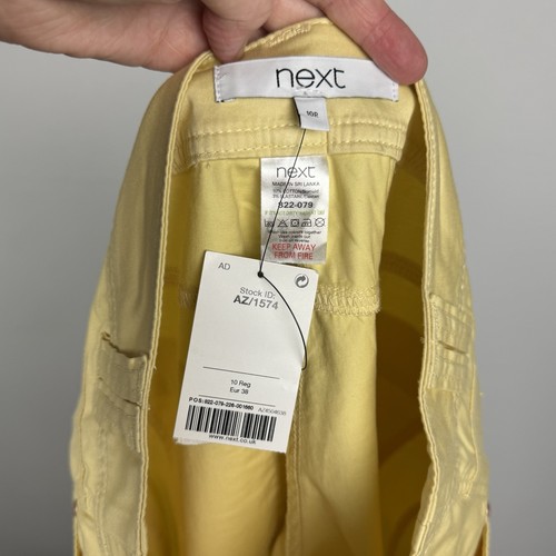 Próxima Talla 10 Pantalones Chinos Regulares Piernas Ajustadas Bolsillos Cinturón Lazos Amarillo Algodón NUEVO - Imagen 12 de 13