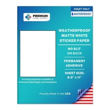 Waterproof White Inkjet Sticker Paper – 8.5" x 11" Full Sheet Labels – Inkjet...