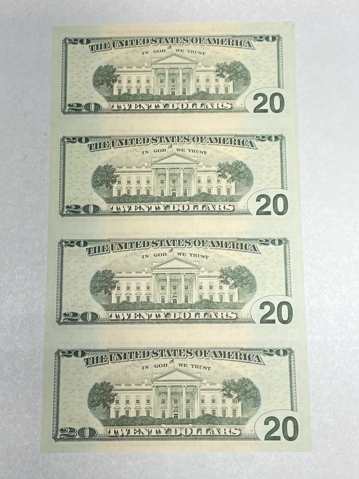 Uncut Sheet of Four (4) $20 Twenty Dollar Bills - 2004 A Star Notes Uncirculated - Image 2 of 4