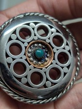 vintage STEAMPUNK handcrafted INDUSTRIAL belt buckle METAL turquoise WESTERN