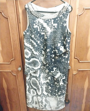 Fenn Wright Manson Snake Print Sequin Neck Sheath Dress Zip Black/White 10