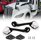 Pair Chrome Hood Mirrors for Kenworth T680 10+ Peterbilt 579 587 W/Mounting Kit