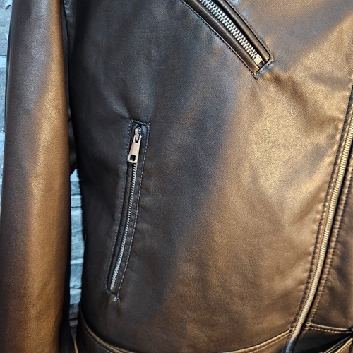 Rita Ora For Primark Kunstleder braune Bikerjacke Small 10/12 - Bild 10 von 17