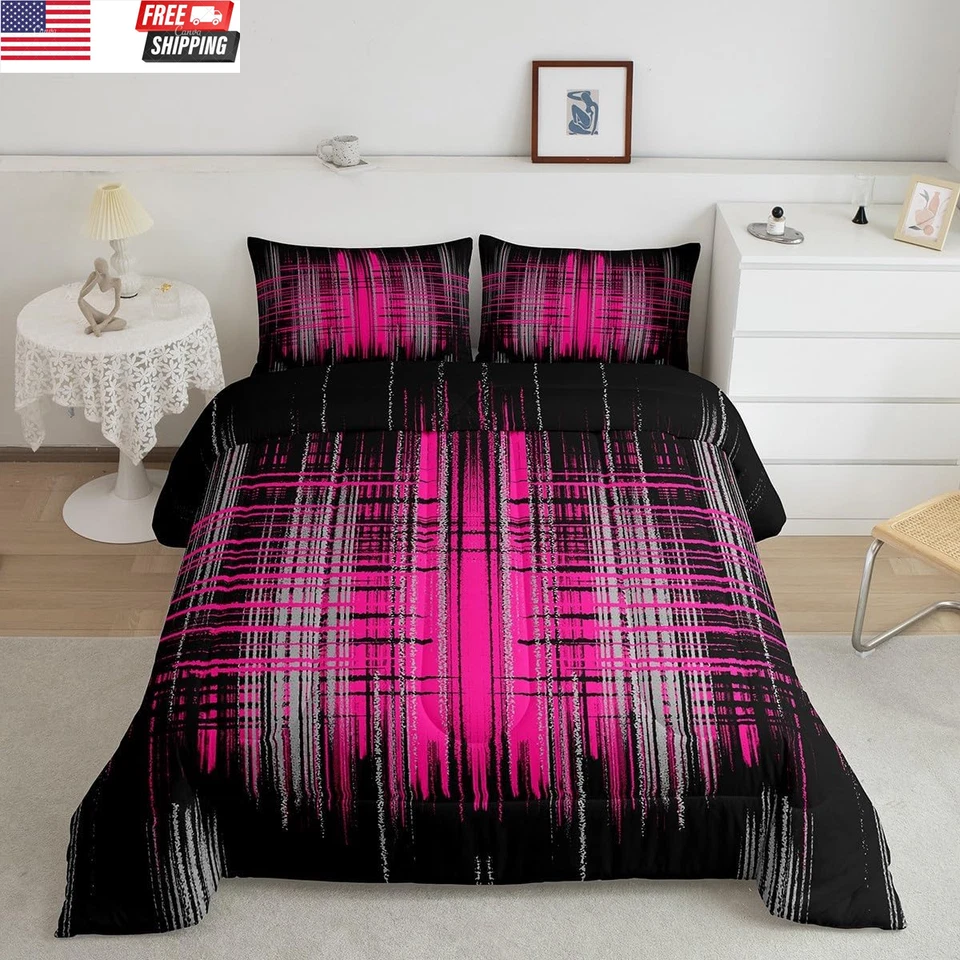 Абстрактный пододеяльник одеяло королевский размер черный ярко-розовый комплект постельного белья для детей мальчиков девочек De - Изображение 2 из 4