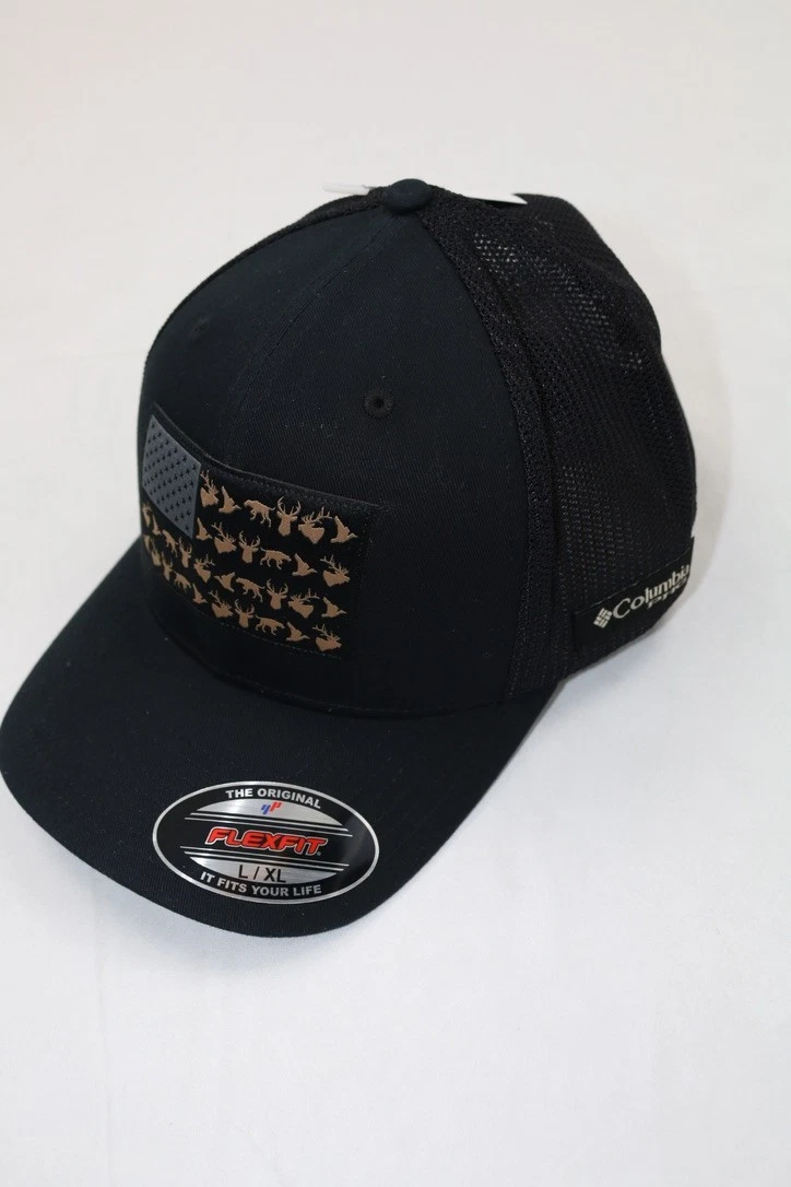Columbia PHG Game Flag Trucker Cap Hat Flexfit Size L/XL , S/M Black Ball Cap