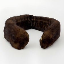 Vintage Genuine Mink Fur Collar Neck Wrap Brown Velvet Back Pull Through