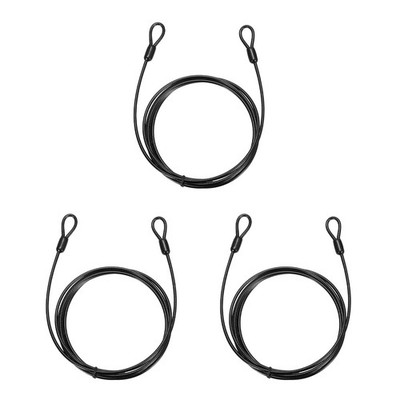 3pcs 1/8'' Dia 6.6ft Security Cable Lock Vinyl Coated Steel with Loops Black