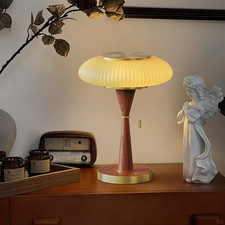 Cute Mushroom Table Lamp for Bedroom  Living Room Walnut Black Desk Light