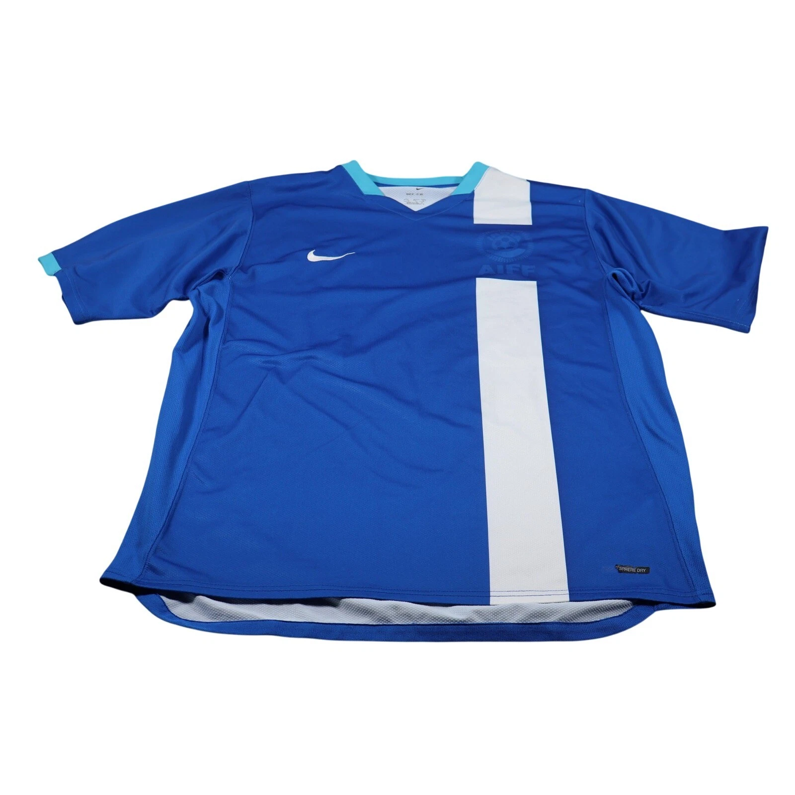 Nike Jersey Shirt Mens L Blue Soccer AIFF V-Neck Speed Moisture Wicking