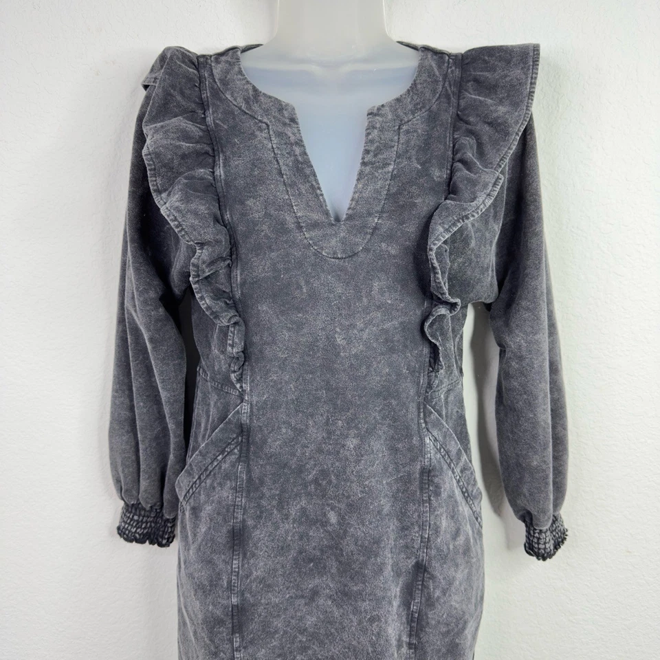 Betsey Johnson Dress Women S Grey Acid Wash Ruffled Y2K Whimsigoth Romantic Boho - Image 3 of 4