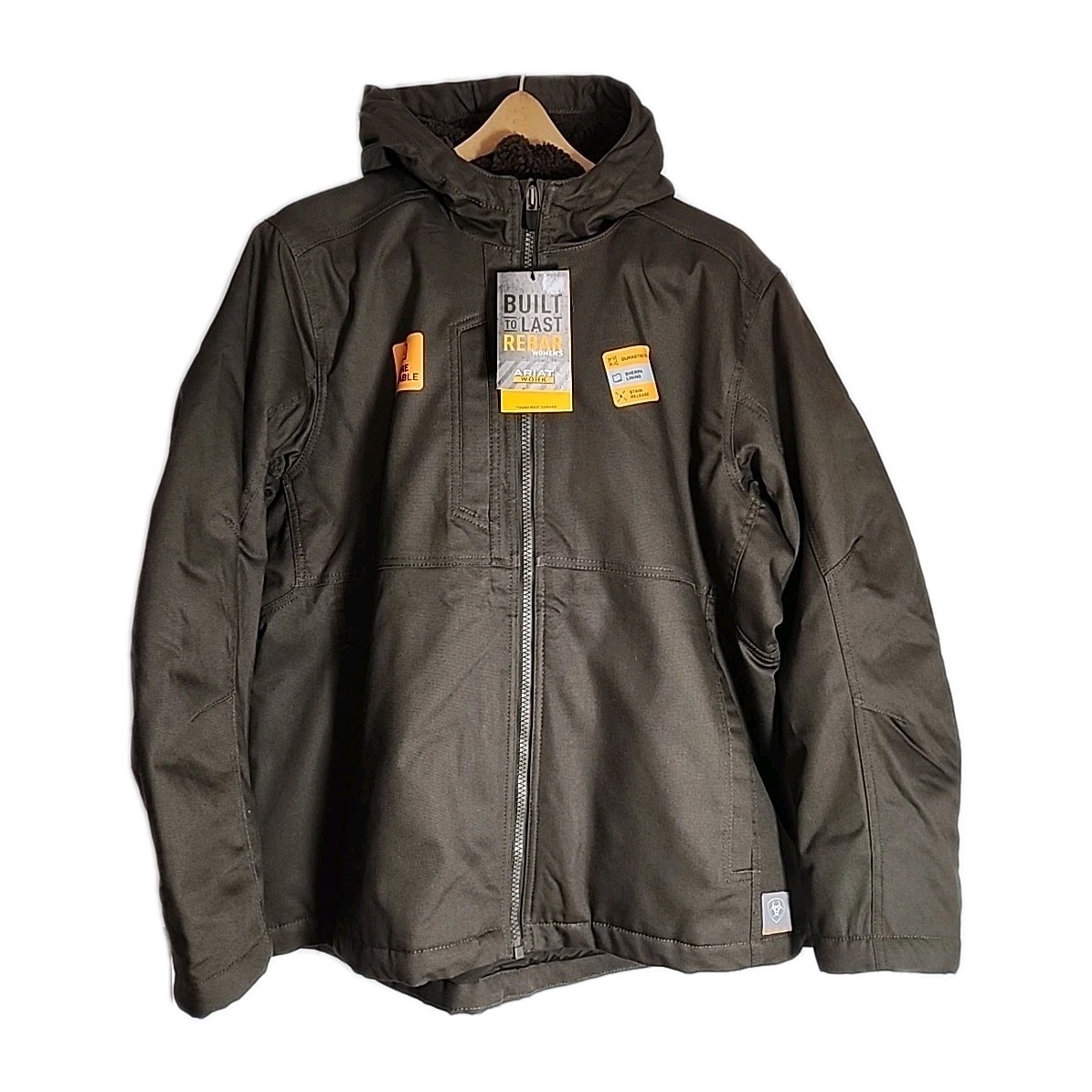 Ariat Women's 2XL REBAR DuraStretch  Sherpa Canvas Hooded Work Jacket Brown NWT