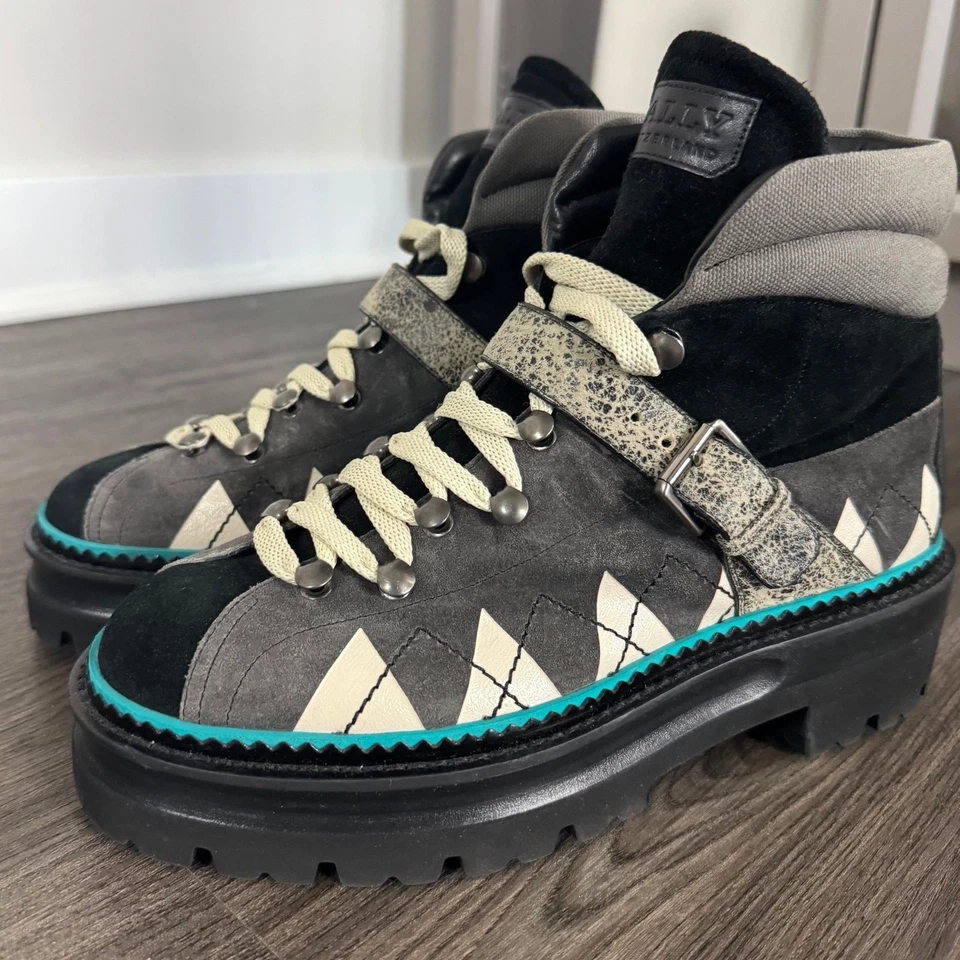 Botas de Senderismo Bally Manilo NUEVAS Negras Gris Turquesa Borde Gamuza Suela Talla 38 Foto 3 de 4