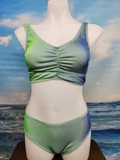 NWT Cupshe Two Piece Swimsuit Size Medium White Green Blue Color Change Effect..