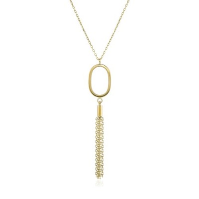 9 kt Weißgold Oval & Quaste Tropfen Anhänger & Halskette - 16/18''