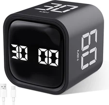 Digital Cube Pomodoro Timer Desk Rechargeable Productivity Timer 5/10/30/60min &