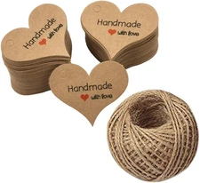 Handmade with Love Mini Gift Paper Tags, 200 Pcs Heart-Shaped Brown Gift Labels