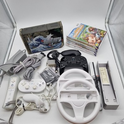 Nintendo Wii (Gamecube) Set mit Custom Clear Case Zelda-Design, Controllers etc.
