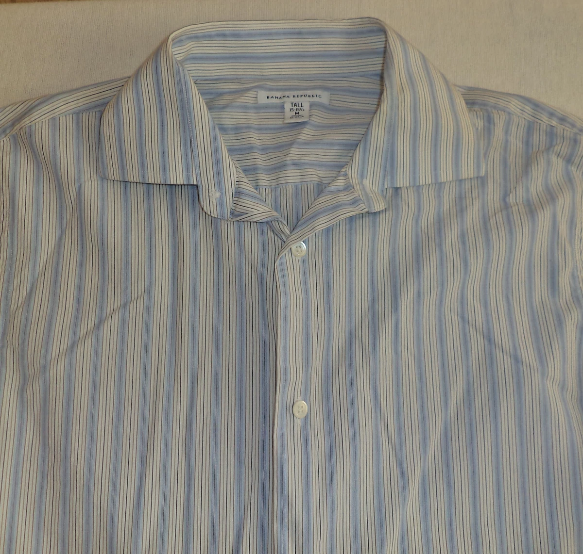 BANANA REPUBLIC L/S BLUE & WHITE STRIPE BUTTON FRONT SHIRT 15-15 1/2 K#5111