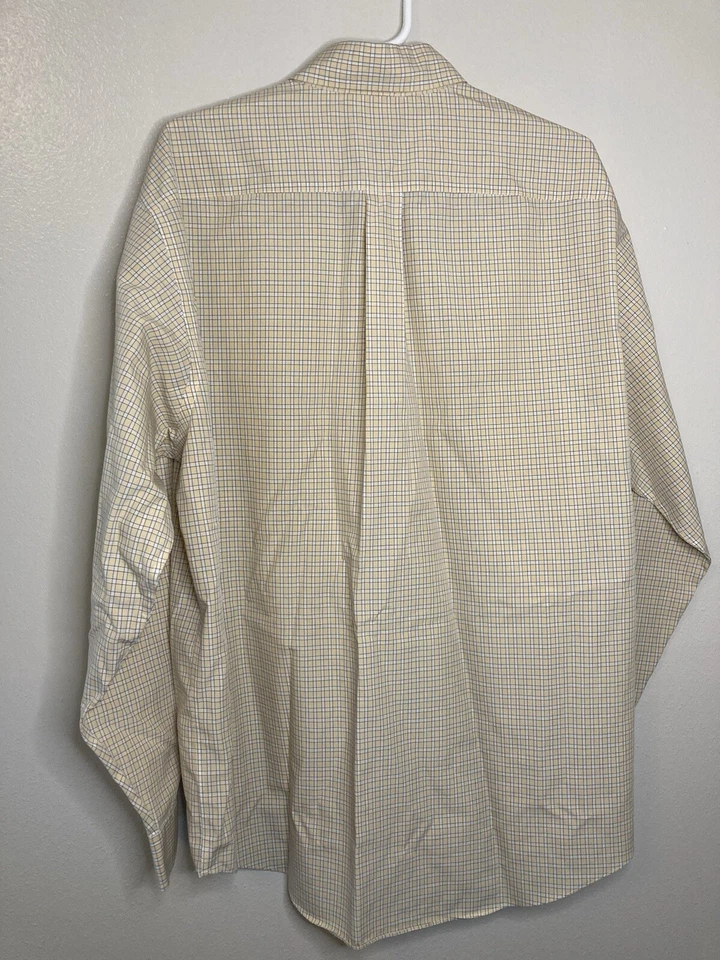 Brooks Brothers 346 Shirt Men's Large Yellow/Blue Check Non-Iron Button Down L/S - Image 3 of 4