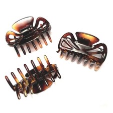 French Fashion Hair Claw Women's Dark Brown Tortoise Jaw Clip Teeth Made France