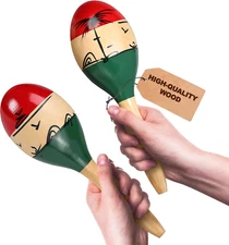 2 Pcs Large Wooden Maracas for  - 9.6” Durable Percussion Instrument Set, Colorf