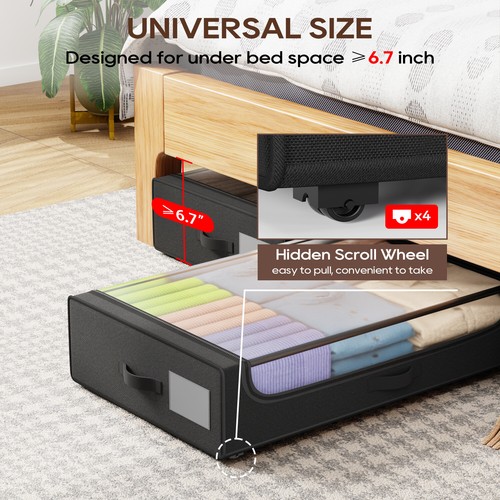 2 Pack Under bed Storage For Clothes Storage Containers w/wheels & Clear Lids - Bild 6 von 11