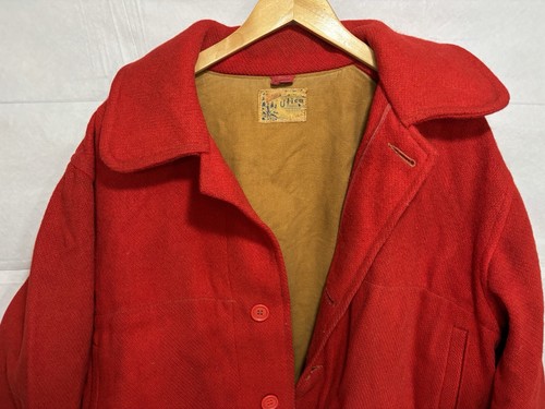 Utica Mackinaw Hunting Jacket Coat Men’s Vintage 1940s Solid Red Wool Sportswear - Picture 2 of 24