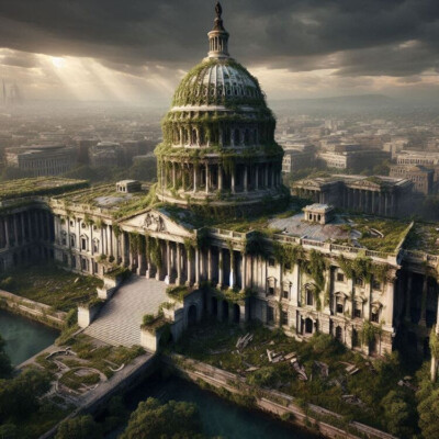 Post Apocalyptic American City Washington DC US Capitol Overgrown Aerial Poster