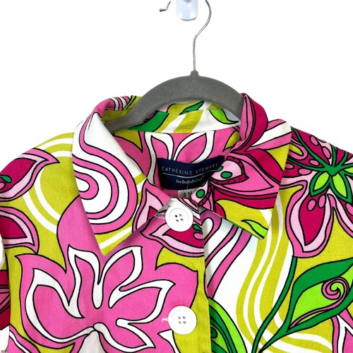 Catherine Stewart Floral Jacket Women Size M Color Pop Bold New Pink Green Retro - Picture 5 of 9