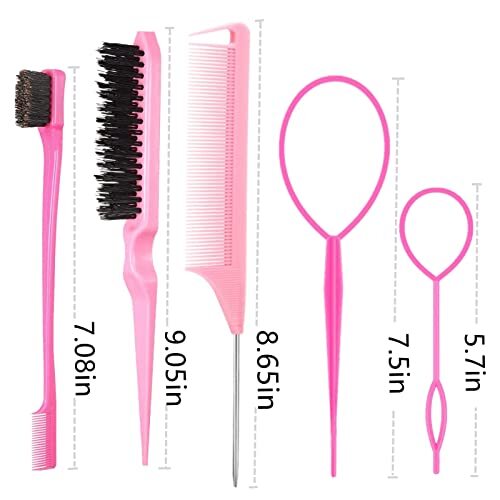 5Pcs Slick Back Hair Brush Set with 2Pcs Topsy Hair Tail Tool 1Pcs Bristle - Picture 7 of 7
