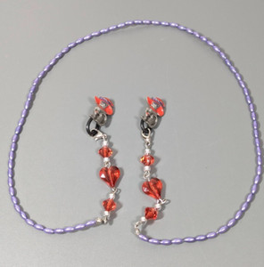 Red Hat Cat Purple Oval Bead Heart Eyeglass Chain Holder Acrylic Beads 25 inch